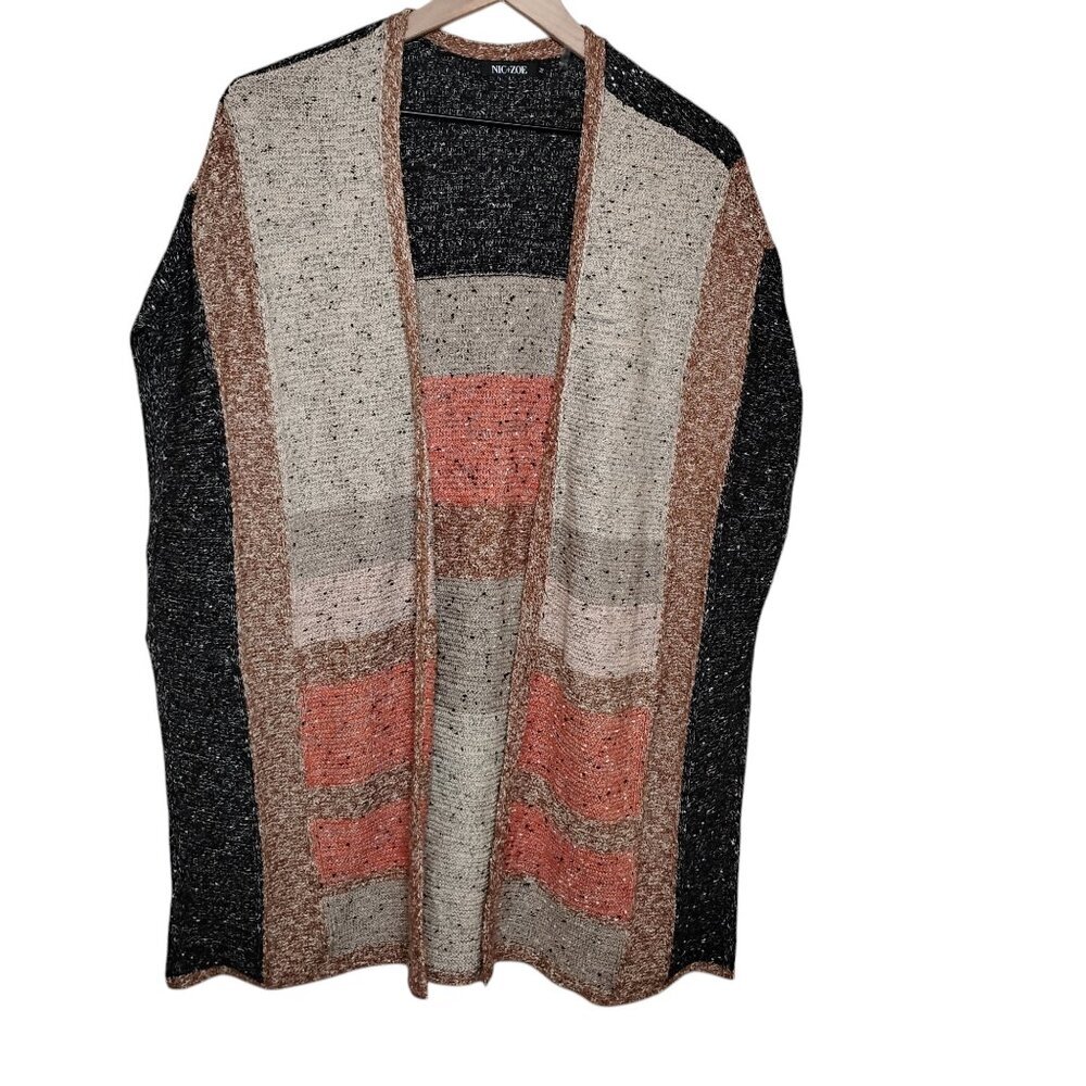 Nic + Zoe Tan and Gray Sleeveless Cardigan, Medium